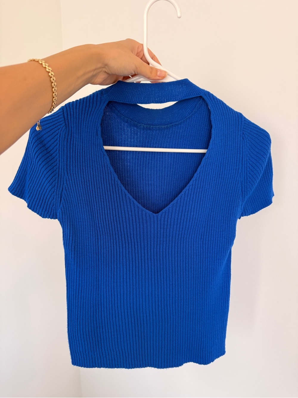 Blue Ribbed Short-Sleeve Top - Picture 2 of 2